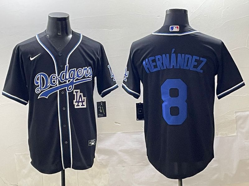 Men Los Angeles Dodgers #8 Hernandez Black blue Three generations Nike 2025 MLB Jersey style 13